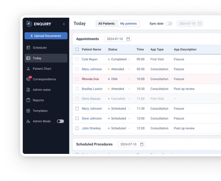 Calendar view showing scheduled medical appointments